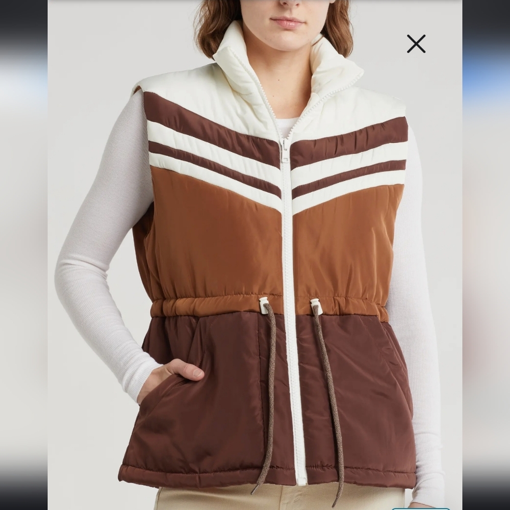 Nwt MOTHER threes company collegiate cowpoke vest in white/tan Sz L